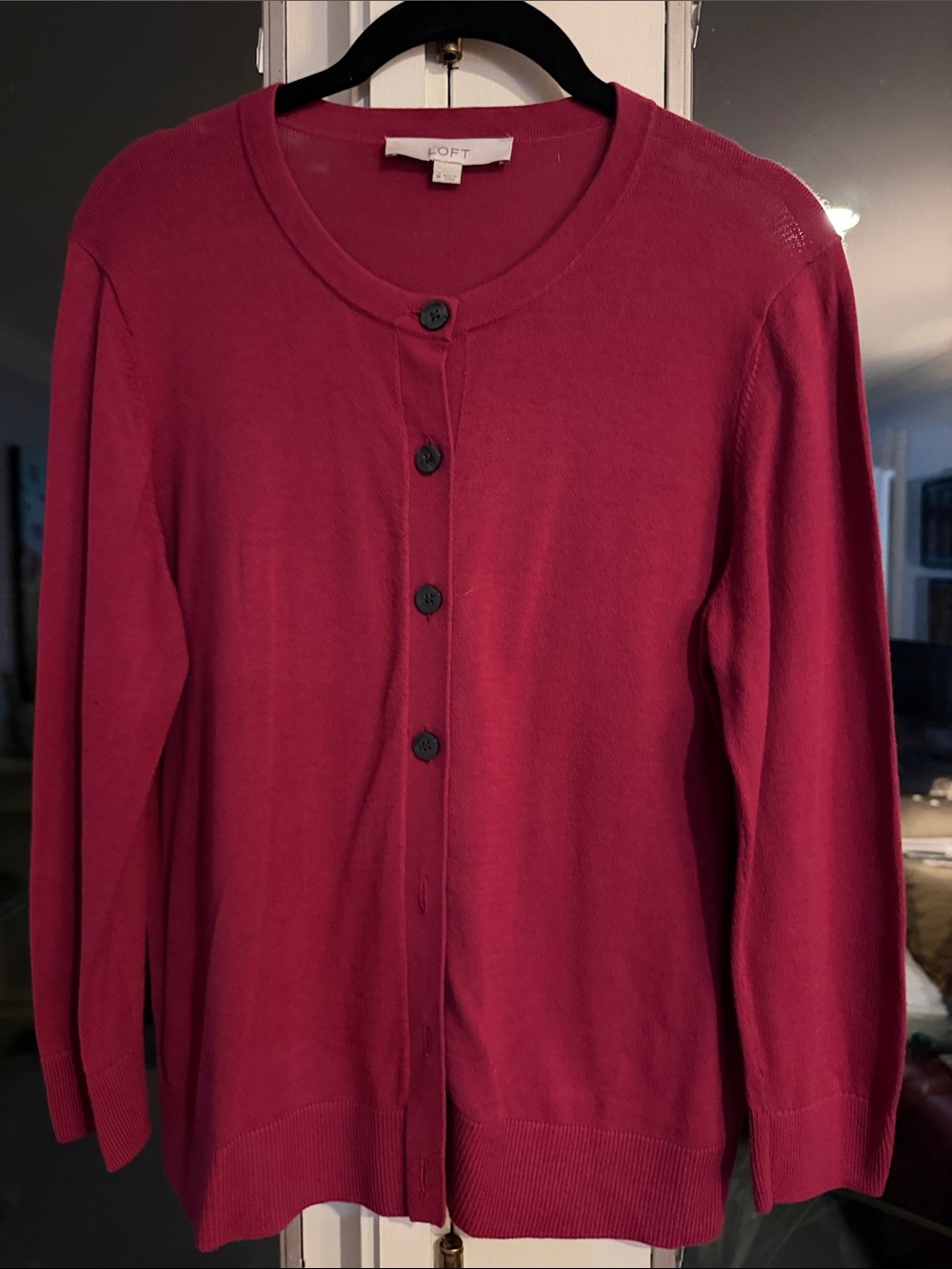 LOFT Women's Button-Front Crewneck Cardigan - Berry Pink